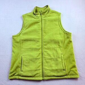 Lands' End Fleece Vest Women XL Lime Green Outdoor Hiking Bright‎ Cozy Sporty